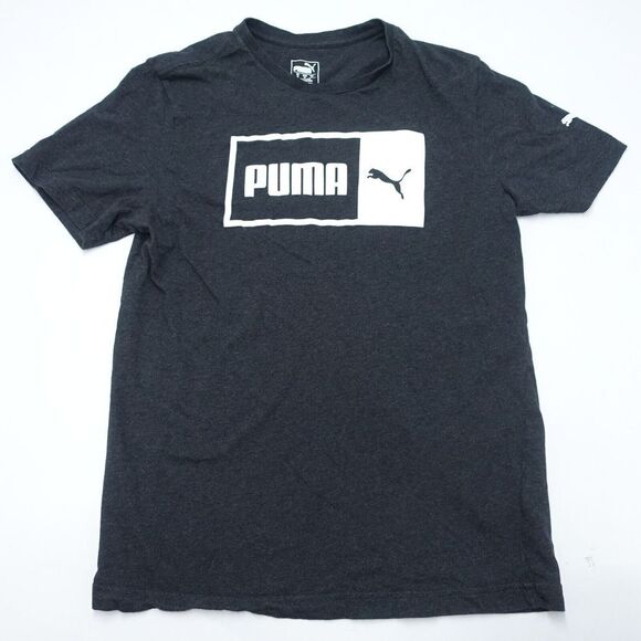 Puma T-Shirt Men's Medium Black Logo Graphic Crew Neck Short Sleeve Pullover - Picture 1 of 6